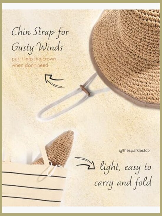 Straw Sun Hat UPF 50 Wide Brim Foldable Packable Travel Beach